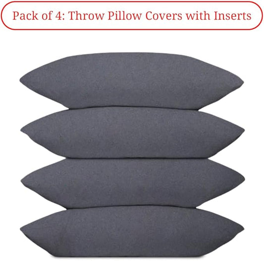 Covers & All Premium Square Throw Pillow Inserts with Covers Set of 4, 20 x 26 Inches Charcoal Gray, Decorative Cushions for Couch Sofa Home Decor Office Travel UV Resistant Waterproof Soft Cushions
