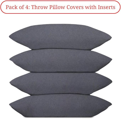 Covers & All Premium Square Throw Pillow Inserts with Covers Set of 4, 12 x 20 Inches Charcoal Gray, Decorative Cushions for Couch Sofa Home Decor Office Travel UV Resistant Waterproof Soft Cushions