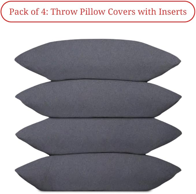 Covers & All Premium Square Throw Pillow Inserts with Covers Set of 4, 14 x 22 Inches Charcoal Gray, Decorative Cushions for Couch Sofa Home Decor Office Travel UV Resistant Waterproof Soft Cushions