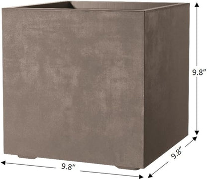 Deroma Millennium 10” Cube Planter | Light & Durable Plastic | Indoor or Outdoor Square Pot for Patio/Porch | Includes Water Reserve & Drain Plug | Trendy Planter for Plants, Flowers, Garden | Sand