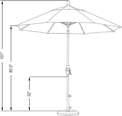 California Umbrella 9' Round Aluminum Pole Fiberglass Rib Market Umbrella, Crank Lift, Collar Tilt, Black Pole, Sunbrella Spectrum Mist