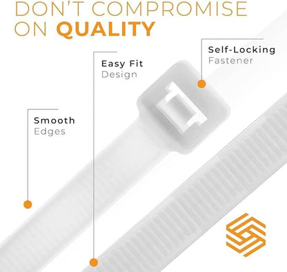 GTSE 10 Inch White/Clear Zip Ties, 100 Pack, 18lb Strength, UV Resistant Long Nylon Cable Ties, Self-Locking 10" Tie Wraps