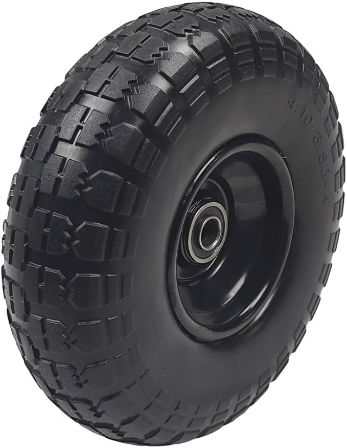 10" Solid Rubber Tires, 2 Pack Flat Free 4.10/3.50-4'' Wheels with 5/8” Axle Bore Hole and Double Sealed Bearings - Compatible with Hand Truck, Wheelbarrow, Dolly, Gorilla Carts, Black