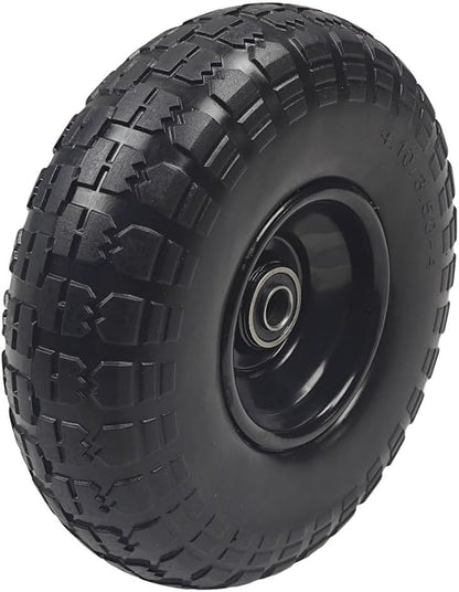 10" Solid Rubber Tires, 2 Pack Flat Free 4.10/3.50-4'' Wheels with 5/8” Axle Bore Hole and Double Sealed Bearings - Compatible with Hand Truck, Wheelbarrow, Dolly, Gorilla Carts, Black