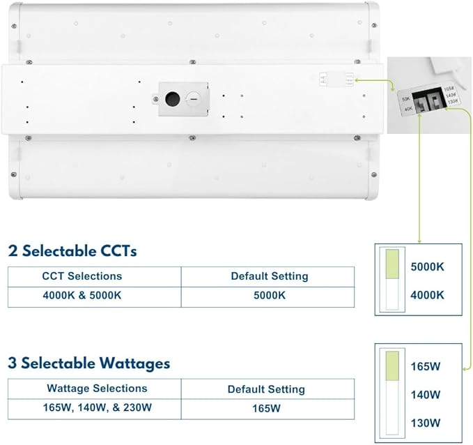 Konlite ALTA LED High Bay Light - 2FT - 165W/140W/130W - 25,150 Lumens - 5000K/4000K Selectable - 120-277V - 400W Metal Halide Equal