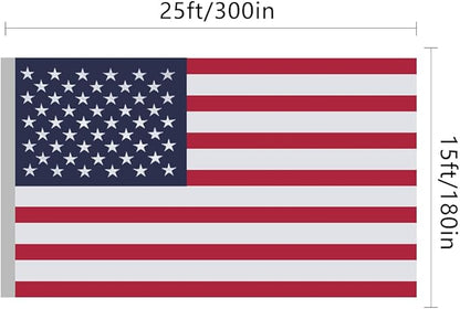 American Flag 15x25 Ft, US Deluxe Embroidered Heavy Duty Premium Polyester Durable Outside Flags with Brass Grommets