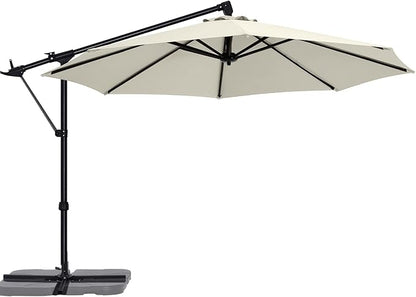 ABCCANOPY 10FT Cantilever Umbrella Offset Hanging Patio Umbrella with Base Stand Rotate and Tilt，Suitable for Garden, Lawn, Backyard（Light Beige）