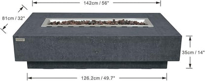 Elementi | Hampton Gas Fire Pit Cast Concrete 56" Rectangular Fire Table, Outdoor Fire Pit Electronic Ignition | Canvas Cover, Lava Rock Included | Dark Gray (Natural Gas)