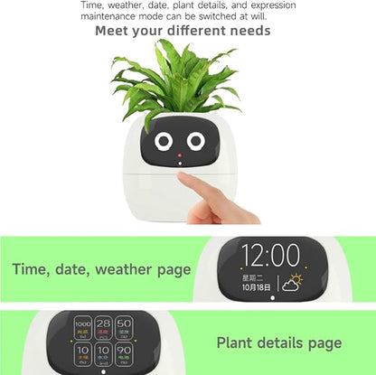 Smart Pet Planter, Smart Plant Pot, With Artificial Intelligence, Time Weather Display, And Multiple Expressions Animation,Lovely Plant Companion, For Desktop Decoration, Gifts,Plant-Free (White)