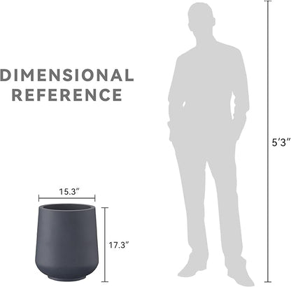 Kante 15.3" Dia Round Concrete Planter, Outdoor Indoor Large Plant Pots Containers with Drainage Hole and Rubber Plug for Home Garden Patio, Dark Gray