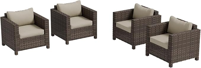 EAGLE PEAK Harbor Haven 4 Piece Wicker Patio Chair, Deep Seating Armchair, Weather Resistant Outdoor Furniture for Patio, Deck, Garden, Brown/Beige