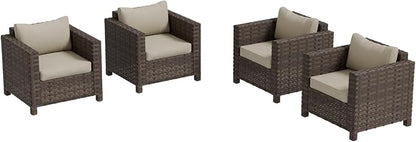 EAGLE PEAK Harbor Haven 4 Piece Wicker Patio Chair, Deep Seating Armchair, Weather Resistant Outdoor Furniture for Patio, Deck, Garden, Brown/Beige