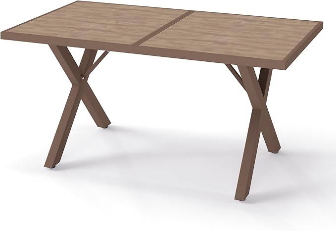 Aluminum Outdoor Dining Table - All-Weather Exposure, Waterproof and Rust-Proof Courtyard-Style Coffee Table Garden/Balcony/Poolside, Light Brown 1 Pcs