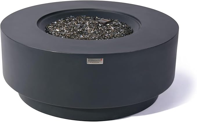 AMS Fireplace | Elementi Plus | Nimes | Round Dark Gray Concrete Natural Gas Fire Table Pit (Natural Gas)