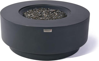 AMS Fireplace | Elementi Plus | Nimes | Round Dark Gray Concrete Natural Gas Fire Table Pit (Natural Gas)