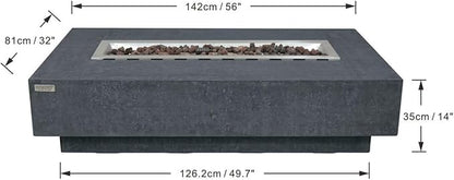 Elementi | Bundle Hampton Gas Fire Pit Cast Concrete 56" Rectangular Fire Table, Outdoor Fire Pit Electronic Ignition | Canvas Cover, Lava Rock Included | Dark Gray (Propane Gas)