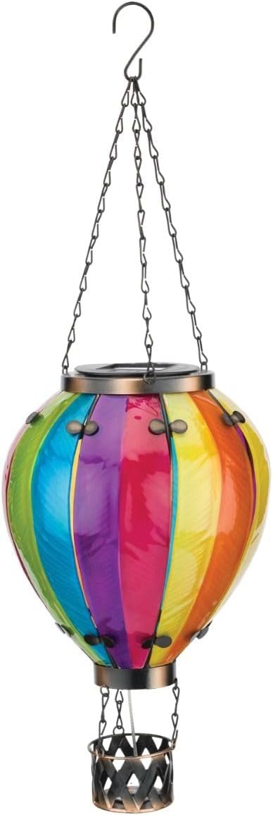 Regal Art & Gift Hot Air Balloon Solar Lantern – Hanging Solar-Powered LED Lights, Waterproof Portable Decorative Outdoor Lamp Made of Metal & Glass for Garden, Patios & Pathway – Rainbow(Large)