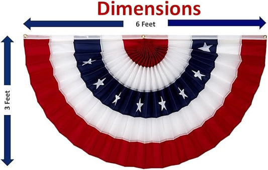 American Pleated Fan Flag Bunting. 3 x 6 ft Embroidered Stars & Sewn Stripes USA Indoor/Outdoor Nylon Bunting Banner. Perfect for July 4th and America 250 events. 100% Made in America by Old Glory Bunting