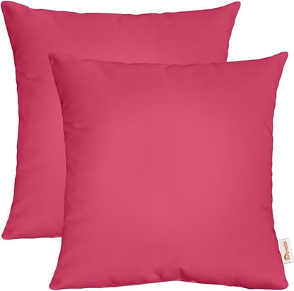 RSH DECOR: Sunbrella Square Throw Pillows Set of 2 | 17" x 17" | Water and Fade-Resistant Performance Fabric | Outdoor Pillow Covers with Down-Alternative Inserts | Made in USA (Canvas Hot Pink)