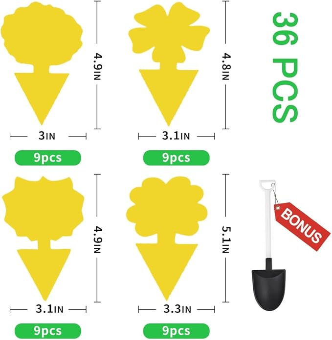 36 Pcs Flower Shape Sticky Traps for Fungus Gnat (Plants), Flying Insect, Whitefly and Fly, Yellow Sticky Insect Catcher Traps for Indoor/Outdoor, Kitchen & Plants, High-End Glue, Non-Toxic, 4 Shapes