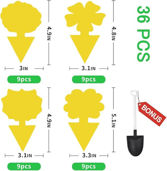 36 Pcs Flower Shape Sticky Traps for Fungus Gnat (Plants), Flying Insect, Whitefly and Fly, Yellow Sticky Insect Catcher Traps for Indoor/Outdoor, Kitchen & Plants, High-End Glue, Non-Toxic, 4 Shapes
