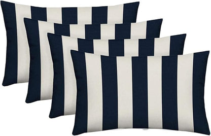 RSH DECOR: Lumbar Throw Pillows Set of 4 | 20” x 12" | All-Weather Spun Fabric | Water and Fade-Resistant | Outdoor Support Pillows for Patio Furniture | Navy & White Stripe