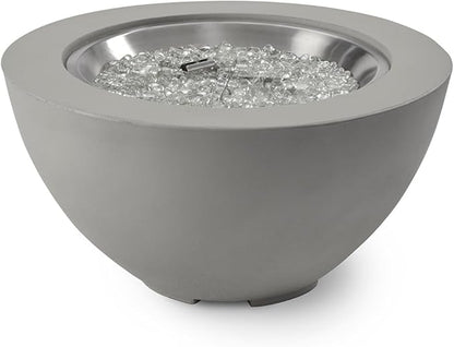 Outdoor GreatRoom Co Propane Fire Pit Table - Cove Gas Fire Pits for Outside Patio - 29 Inch Round Bowl Concrete Firepit Fire Table with Glass Tabletop Cover, Tempered Clear Glass Gems, 80,000 BTU