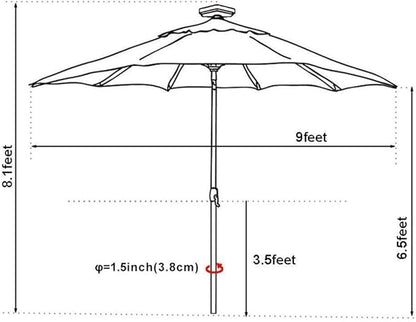 EliteShade USA 10-Year-Non-Fading Solar 9ft Market Umbrella with 80 LED Lights Patio Umbrellas Outdoor Table Umbrella with Ventilation,Rust