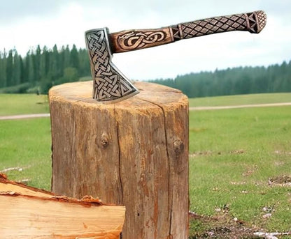 AX-7615 Custom Gift Forged Carbon Steel Viking Axe with Rose Wood Shaft, Viking Bearded Camping Axe