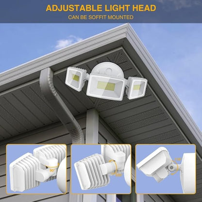 Onforu 3 Packs 60W LED Security Light, 6000LM Outdoor Flood Lights Fixture with 3 Adjustable Heads, IP65 Waterproof, 6500K White Brightness Exterior Wall Mount Security Light for Eave, Yard(White)