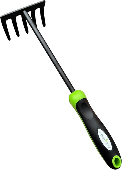 Garden Guru Hand Rake Cultivator Tiller Tool – Strong Carbon Steel for Ultimate Strength - Rust Resistant – Ergonomic Handle – Great for Gardening Cultivating Loosening Weeding Mulching (2 Pack)