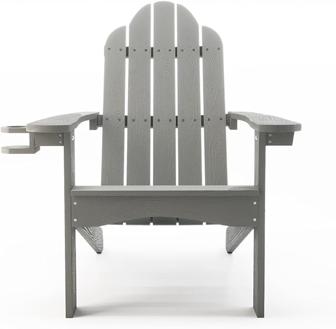 LUE BONA HDPS Adirondack Chairs Set of 2, Fire Pit Outdoor Chair Weather Resistant with Cup Holder, Modern Plastic Chair Plastic for Patio, Deck, Proch, 350LBS, Gray