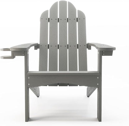 LUE BONA HDPS Adirondack Chairs Set of 2, Fire Pit Outdoor Chair Weather Resistant with Cup Holder, Modern Plastic Chair Plastic for Patio, Deck, Proch, 350LBS, Gray