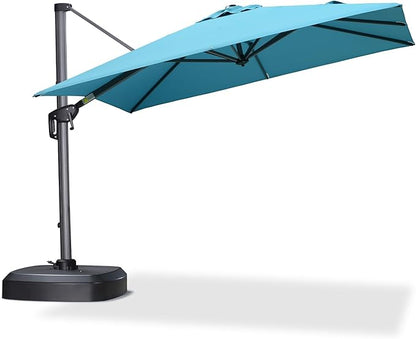 PURPLE LEAF 8' X 8' Patio Umbrella with Wheeled Base for Pool 7' High Offset Outdoor Cantilever Umbrella Swimming Pool Umbrella with 360°Rotation for Poolside Turquoise Blue