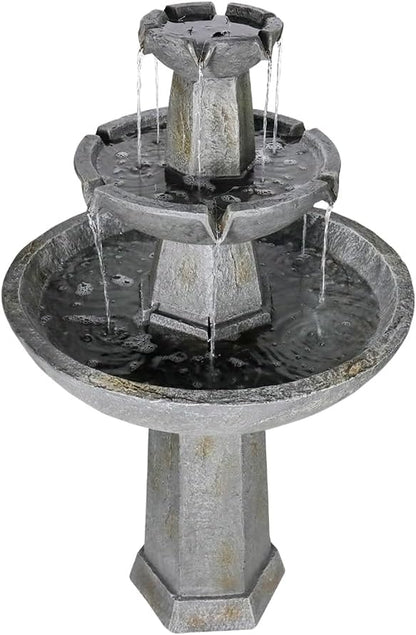 43.3” High Outdoor Water Fountain, 3-Tiers Concrete Outdoor Floor Waterfall Fountain with Pump & Splash Reduction Line for Yard Garden Patio Backyard Deck Relaxation Decor - Grey