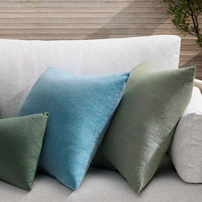 RSH DECOR: Sunbrella Square Throw Pillows Set of 2 | 17" x 17" | Water and Fade-Resistant Performance Fabric | Outdoor Pillow Covers with Down-Alternative Inserts | Stanton Lagoon