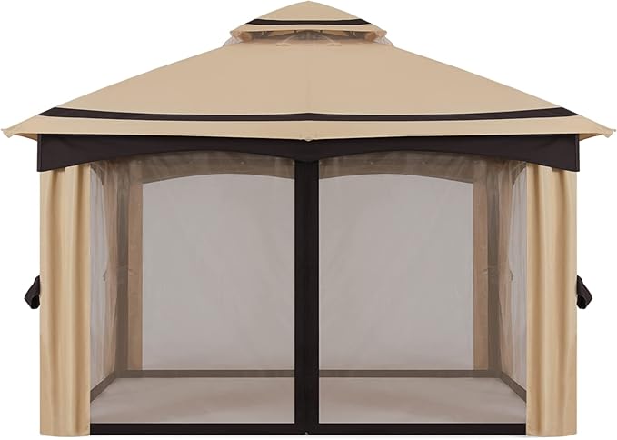 MASTERCANOPY 10x12FT Outdoor Patio Gazebo with Mosquito Netting for Backyard, Patio, Garden Beige