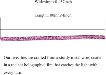 HAHIYO 300Pcs 4inches Holographic Pink Metal Twist Ties Bread Candy Coffee Bag Ties Plant Garden Twist Ties for Cellophane Treat Bags Gift Wraping Bags Plastic Bags Party Cake Present Art Crafts
