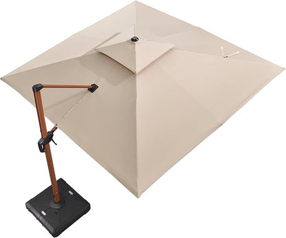 PURPLE LEAF 11' X 11' Patio Umbrella Cantilever Outdoor Umbrellas Square Large Parasol Windproof Sunshade Heavy Duty Sun Umbrellas for Deck Pool Patio Garden, Beige