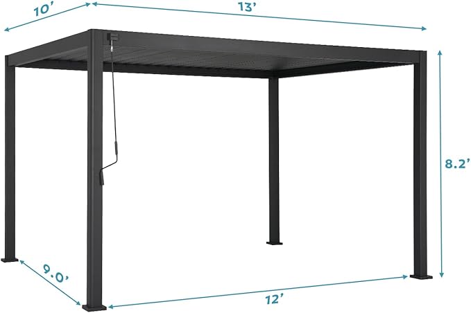 Mirador 111S Round Louvered Pergola Gazebo, 10Ft x 13Ft, Full Aluminum Frame, Adjustable Roof, Outdoor, Durable, Charcoal