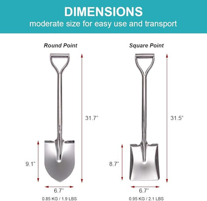 31.5 Inch Short Garden Shovel for Digging in The Yard, Round Point D Handle Shovel, All Stainless Steel Made