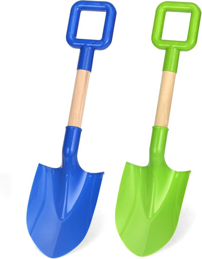 Dilabnba Beach Sand Toys Shovels for Kids Adults, 16inch/40cm Toddler Garden Beach Sand Spade Shovels for Digging Snow, Plastic Garden Sandbox Toy Set with Long Wooden Handled(2PCS)