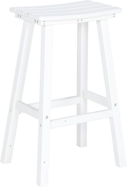 nalone 29 Inch Outdoor Bar Stool, HDPE Bar Chairs with Footrest, Weather Resistant Waterproof Bar Stools Outside Bar Height Stools for Bar, Kitchen Counter, Yard, Balcony(White, 29'' Barstools)