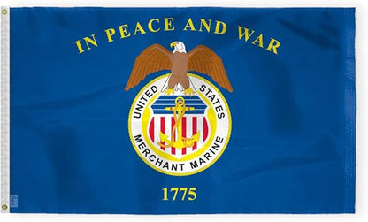 AGAS United States Merchant Marines Flag 3x5 Ft - Printed 200D Nylon Canvas Header Two Brass Grommets US Military Merchant Marines Flag