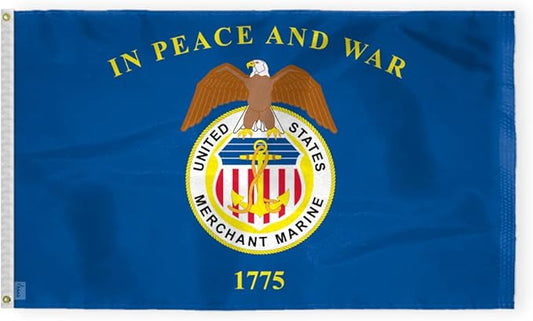 AGAS United States Merchant Marines Flag 3x5 Ft - Printed 200D Nylon Canvas Header Two Brass Grommets US Military Merchant Marines Flag