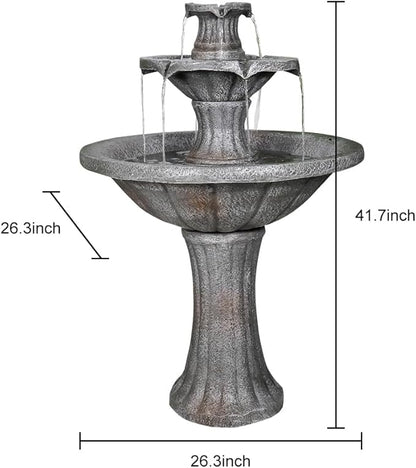 Marble Finish Concrete Outdoor Water Fountains 2-Tier Decor Dark Castle Designed 41.7" H Waterfall Fountains for Yard, Garden, Deck, Patio, Backyard, Porch, Lawn