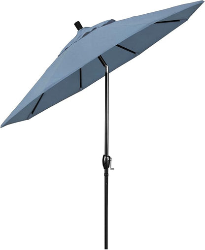 California Umbrella GSPT908302-5410 9' Round Aluminum Market, Crank Lift, Push Button Tilt, Black Pole, Sunbrella Air Blue