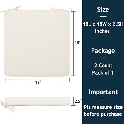 Magpie Fabrics Square Corner Seat Cushion, 18" x 18" x 2.5", 2 Pack, Indoor/Outdoor Waterproof Weather Resistant Universal Chair Pads for Patio Garden Dining - Cream Beige