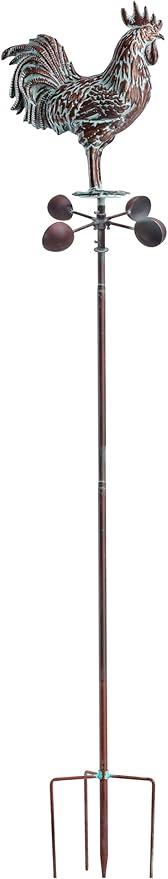 Metal Wind Spinner Rooster Décor Garden Statue 79" Antique Copper Chicken Yard Art Sculpture Outdoor Kinetic Garden Stake for Patio,Lawn,Country Cottage,Farm