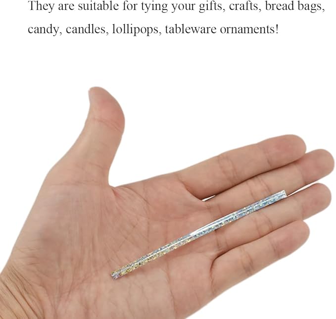 HAHIYO 300Pcs 4inches Holographic Silver Metal Twist Ties Bread Candy Coffee Bag Ties Plant Garden Twist Ties for Cellophane Treat Bags Gift Wraping Bags Plastic Bags Party Cake Present Art Crafts